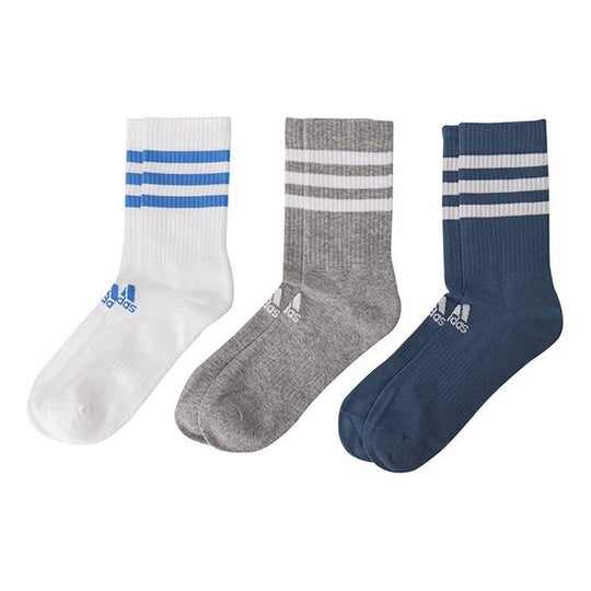 adidas Stripe Logo Athleisure Casual Sports Socks Unisex 3 Pairs White / Gray / Blue HE4993