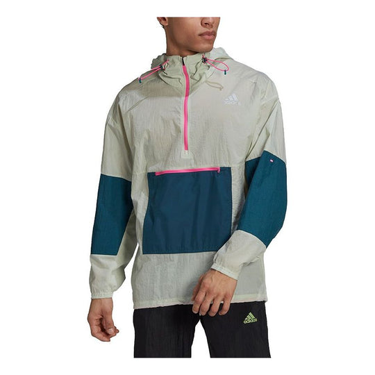 adidas Adapt Jacket Running Sport Contrast Pocket Half Open Hooded Jacket For Men Green GN2179