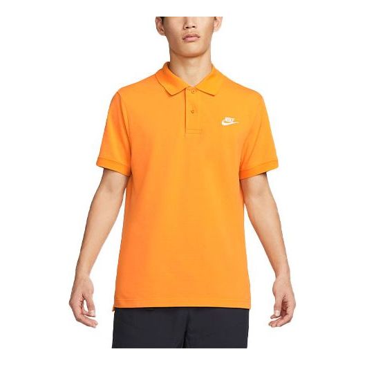 Men's Nike Sportswear Solid Color Lapel Short Sleeve Orange Yellow Polo Shirt CJ4457-886