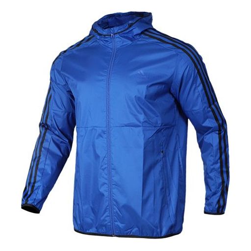 adidas logo Printing Casual hooded track Jacket Blue FK4489