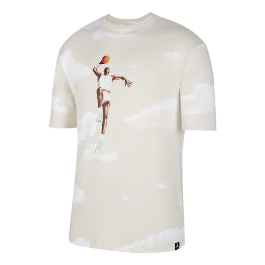 Men's Air Jordan Casual Printing Round Neck Pullover Short Sleeve Sail White T-Shirt DM1437-133