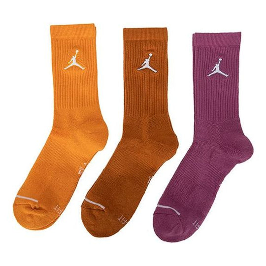 Air Jordan Solid Color Logo Basketball Casual Breathable Sports Socks 3 Pairs Purple / Brown / Orange SX5545-500