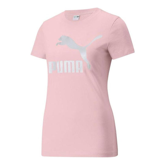 (WMNS) PUMA Classics Logo Tee Big Logo Printing Sports Short Sleeve Pink 536351-16