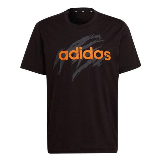 Men's adidas Straight Logo Printing Round Neck Pullover Short Sleeve Black T-Shirt HD4315