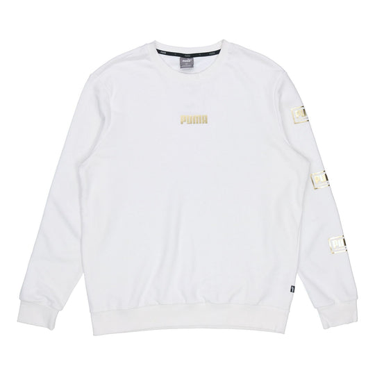 Men's PUMA Holiday logo Bronzing Printing Casual Sports Round Neck Pullover White 586348-02
