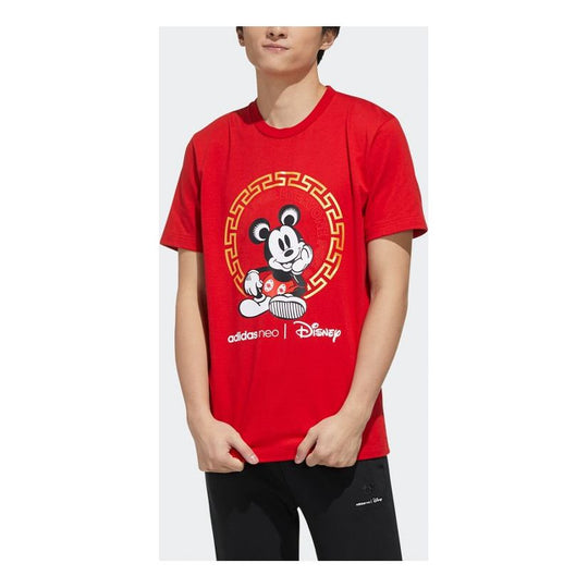 adidas neo x Disney Crossover M Dsny Cny Tee Disney Mickey Mouse Pattern Sports Short Sleeve Red GE7781