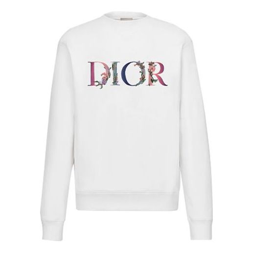 DIOR SS21 Flowers Floral Logo Embroidered Printed Loose Hooded Sweatshirt For Men White 113J687A0531-C084