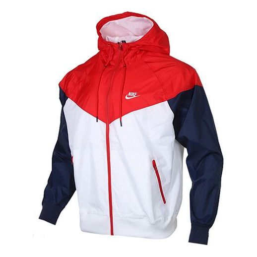 Nike Sportswear Windrunner Colorblock Hooded Jacket Red White AR2192-104