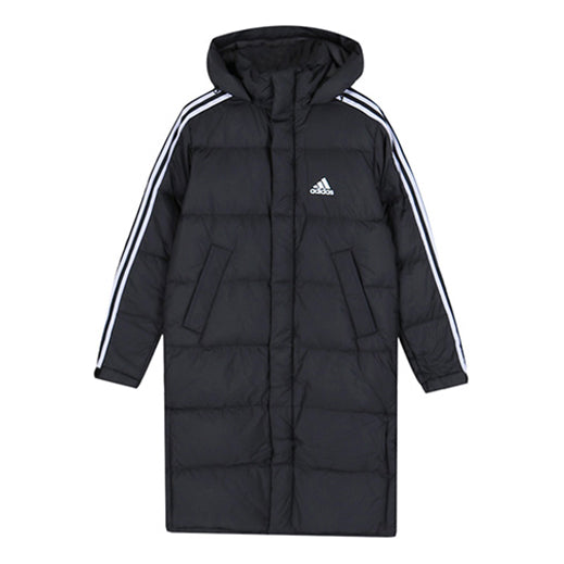 adidas Long Parka mid-length Outdoor Thicken hooded down Jacket Black EH3993