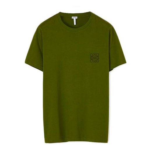 Men's LOEWE Anagram Classic Embroidered Cotton Round Neck Short Sleeve Green H6109230CR-4160