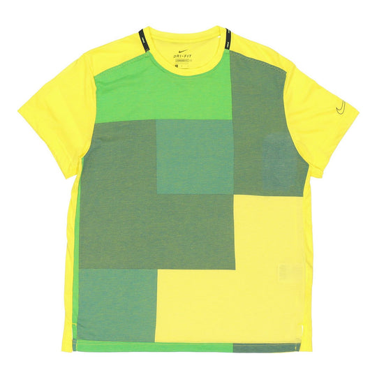 Nike Training Top Multicolor Splicing Breathable Sports Short Sleeve Yellow Green Yellowgreen CJ4743-731