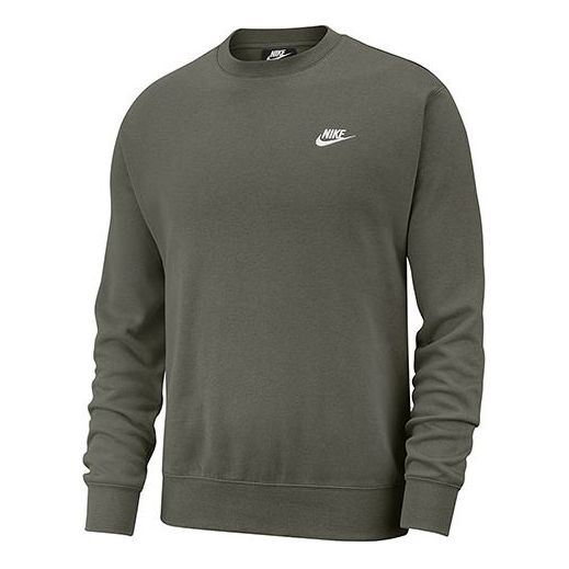 Men's Nike Embroidered Logo Solid Color Round Neck Pullover Olive Green BV2663-380