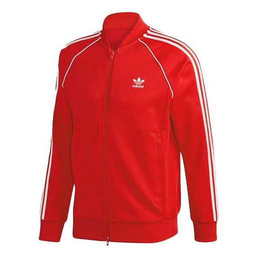 Men's adidas originals Logo Casual Breathable Sports Side Stripe Jacket Red GF0196