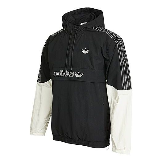 adidas originals Logo Casual Sports Windproof Hooded Jacket Black GN2429