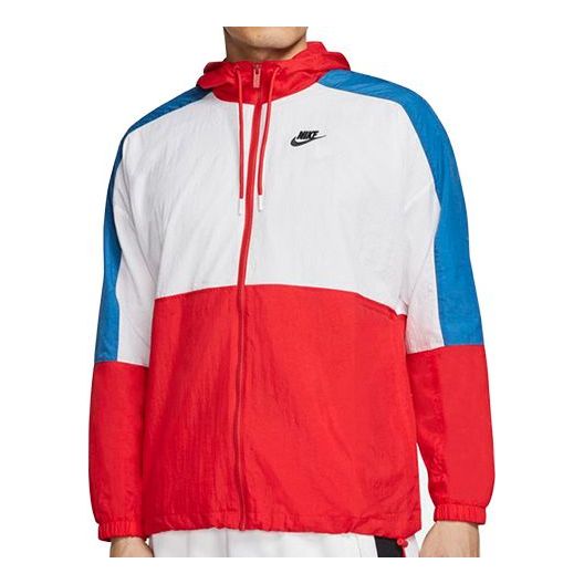 Nike Sportswear Colorblock hooded Logo Jacket 'Red White Blue' CJ4561 ...