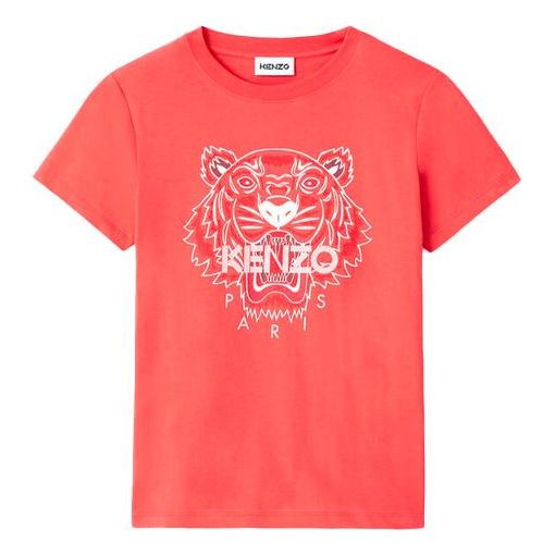 KENZO SS21 Tiger Head Pattern Logo Round Neck Short Sleeve Red FB52TS8464YB-18