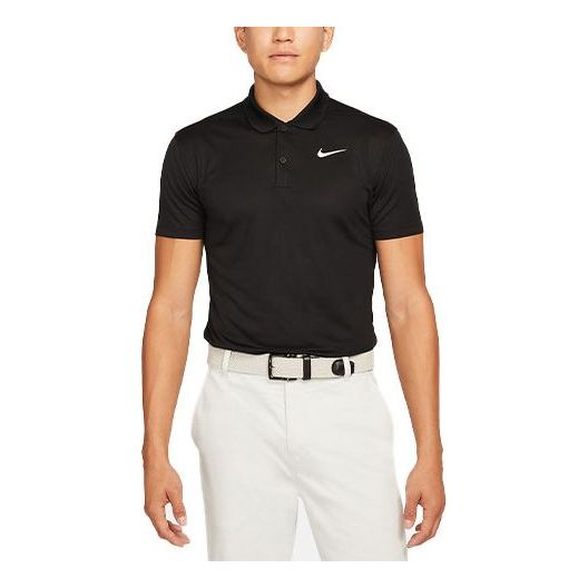 Nike Casual Breathable Solid Color Golf Short Sleeve Polo Shirt Black DH0827-010