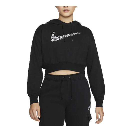 Nike Sportswear Logo Embroidered Loose Fleece Hoodie Black DO7257-010