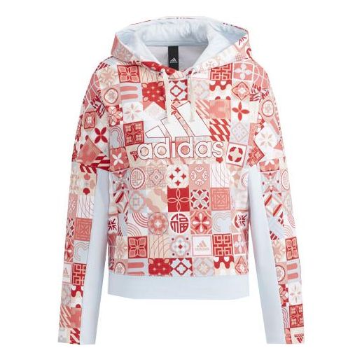 (WMNS) adidas Full Print Athleisure Casual Sports hooded Pullover Hoodie Red HC2795