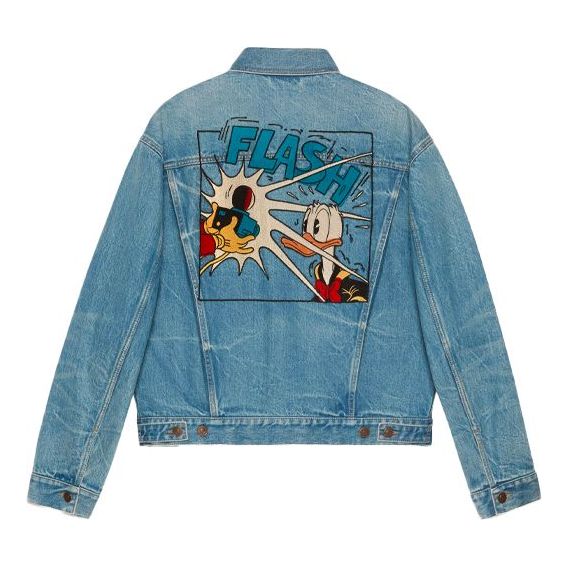 Customizable Denim Jacket with Embellished Brooches by Gucci
