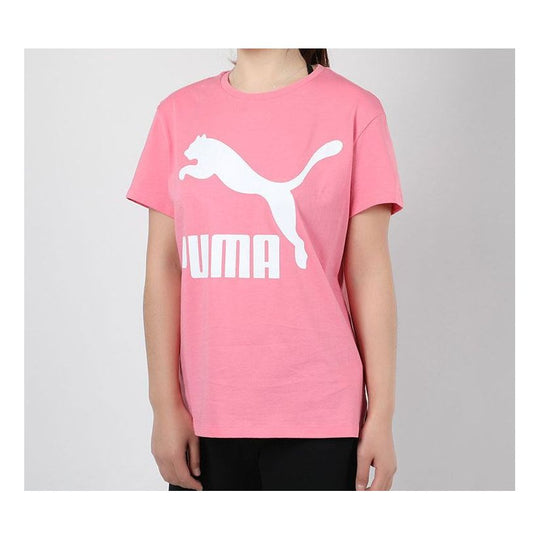 (WMNS) PUMA Large Logo Round Neck Short Sleeve Pink 596512-78