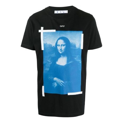 Men's OFF-WHITE Mona Lisa Portrait Short Sleeve Ordinary Version Black T-Shirt OMAA027SERJER0010101 T-shirts - KICKSCREW
