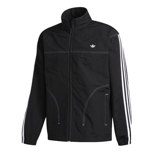adidas originals Embroidered Logo Stand Collar Sports Jacket Black GD2057