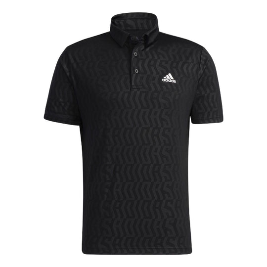 Men's adidas Casual Micro Mark Full Print Logo Short Sleeve Black Polo Shirt GM3626