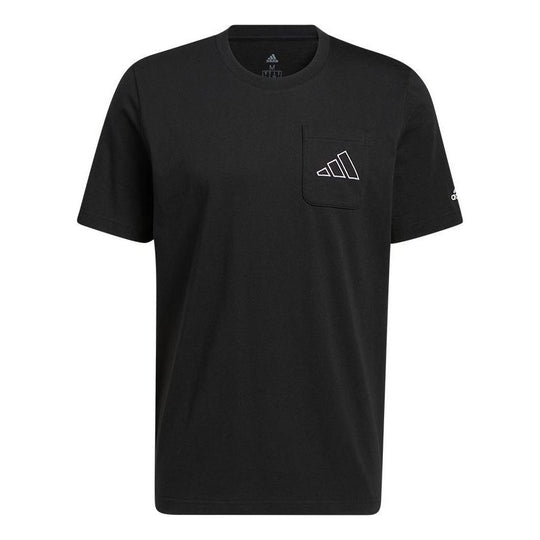 Men's adidas logo Printing Solid Color Round Neck Pullover Short Sleeve Black T-Shirt HI5546