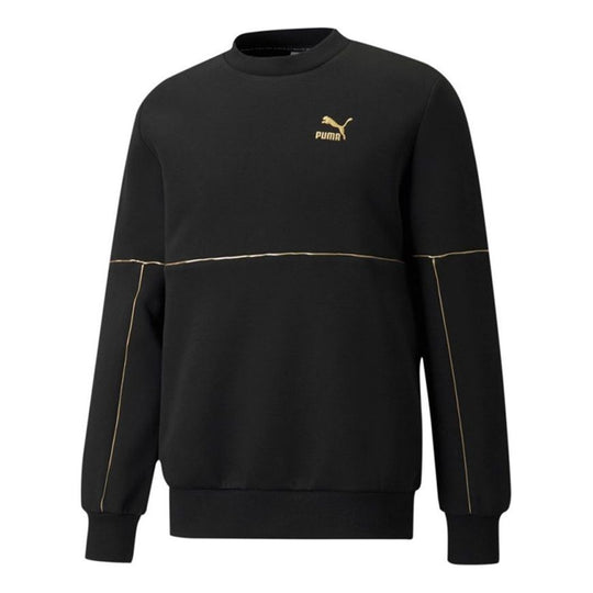 PUMA Luxe Crew Embroidered Logo Sports Round Neck Knit Pullover Black 534410-01