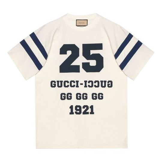 Men's GUCCI SS21 Alphabet Pattern Loose Short Sleeve White T-Shirt 655459-XJDOY-9095