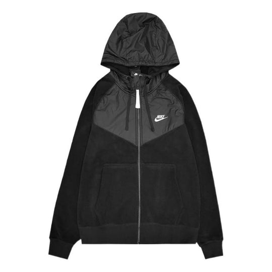 Nike embroidered logo fleece zipped hooded jacket with kangaroo pocket 'Black' CJ4542-010