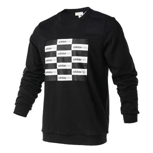 adidas neo Chessboard Logo Print Casual Long Sleeve Sweatshirt Black C