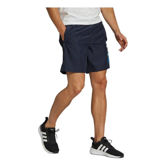 Men's adidas Solid Color Logo Straight Casual Sports Shorts Blue HE4307