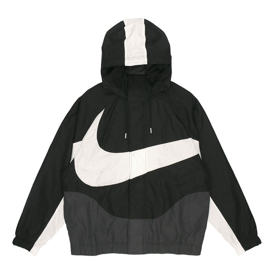 Men's Nike Sportswear Swoosh Hooded Woven Large Logo Jacket Autumn Bla ...