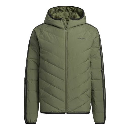 Men's adidas neo 3s Lw Down Jk Stay Warm Sports Hooded Down Jacket Dark Olive Green H45255