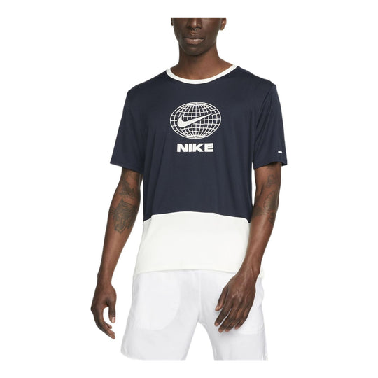 Men's Nike Colorblock Alphabet Logo Pattern Printing Loose Short Sleeve Navy Blue T-Shirt DM4798-475
