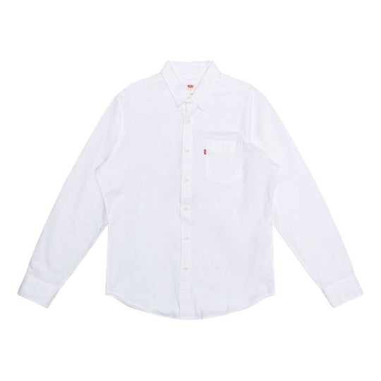 Men's Levis Lapel Pure Cotton Pocket Long Sleeves White Shirt 85746-0000