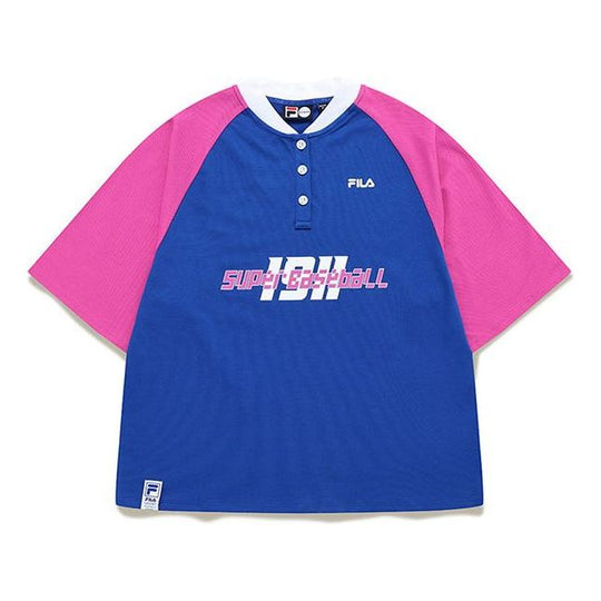 Women's Fila Knit Sports Loose Short Sleeve T-shirt Blue T11W122108F-BU T-shirts - KICKSCREW