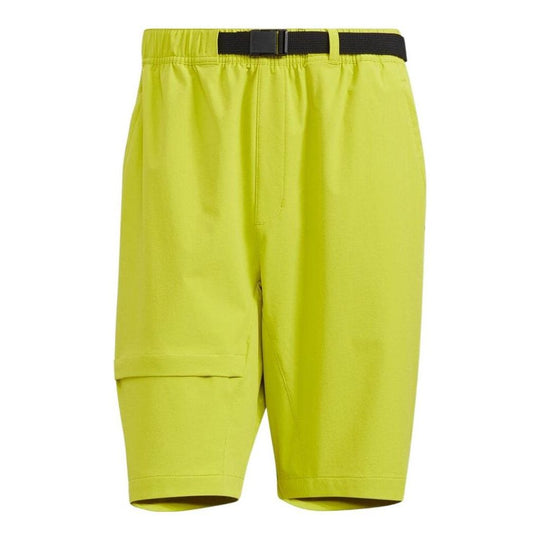 Men's adidas Solid Color Belt Straight Casual Sports Shorts Yellow HE9933