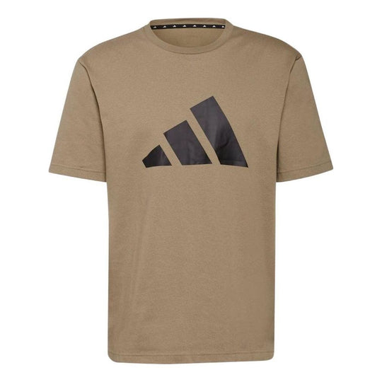 Men's adidas Geometry Pattern Round Neck Pullover Short Sleeve Brown T-Shirt H39751