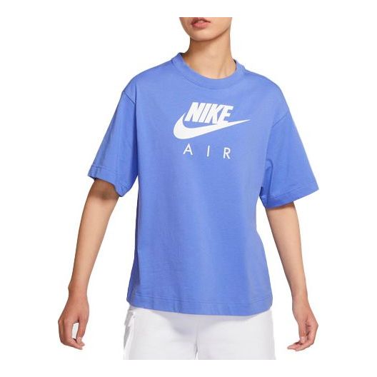 (WMNS) Nike Air Logo Printing Loose Knit Sports Short Sleeve Blue DB3841-500
