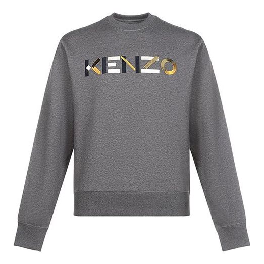 Men's KENZO FW20 Alphabet Embroidered Cotton Fleece Lined Round Neck Long Sleeves Dark Grey FA65SW0044MO-97