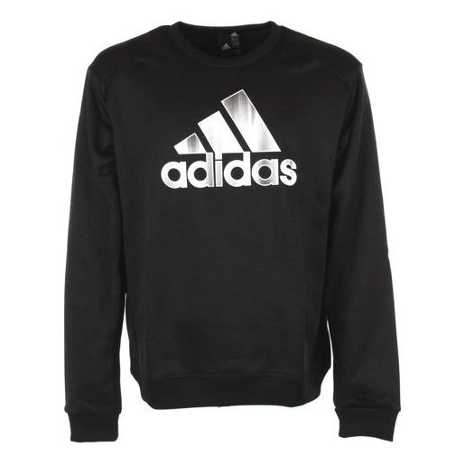 adidas Athleisure Casual Sports Training Round Neck Knit Fleece Lined Pullover Black DL8699