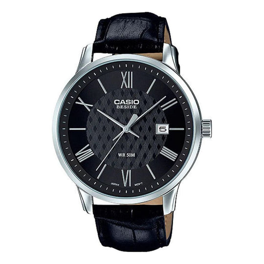 Men's CASIO Elegant Fashion Quartz Watch Leather Strap Black Mens BEM-154L-1A