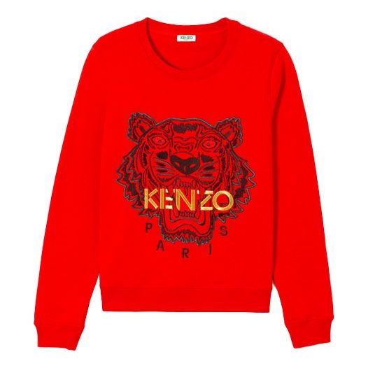 (WMNS) KENZO SS21 Chest Gold Tiger Head Embroidered Round Neck Pullover Red Hoodie F952SW7054X7-20