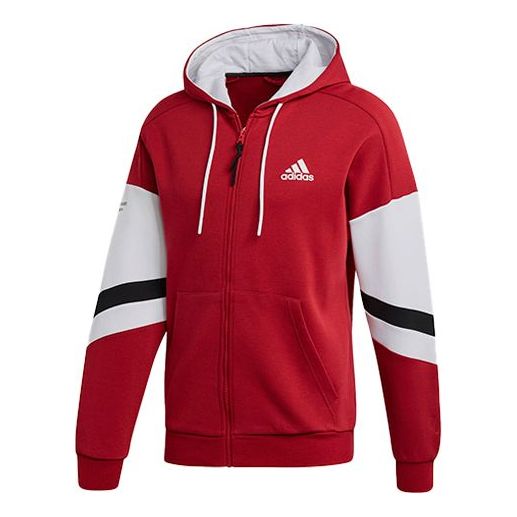 adidas Colorblock Casual Sports Hooded Jacket Red FS8967