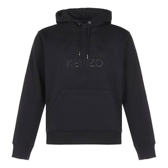 Men's KENZO FW20 Tiger Head Logo Embroidered Cotton Fleece Lined Hooded Long Sleeves Sports Black FA65SW3134XI-99