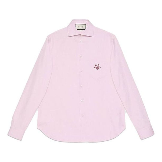 GUCCI GG Embroidered Cotton Shirt For Men Pink 630270-ZAE51-5274 Shirt - KICKSCREW