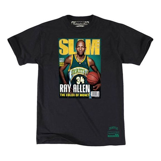 Mitchell & Ness x SLAM Cover Tee Crossover Poster Short Sleeve Seattle SuperSonics 34 Black BMTRBA18455-CLBBLCKRAL